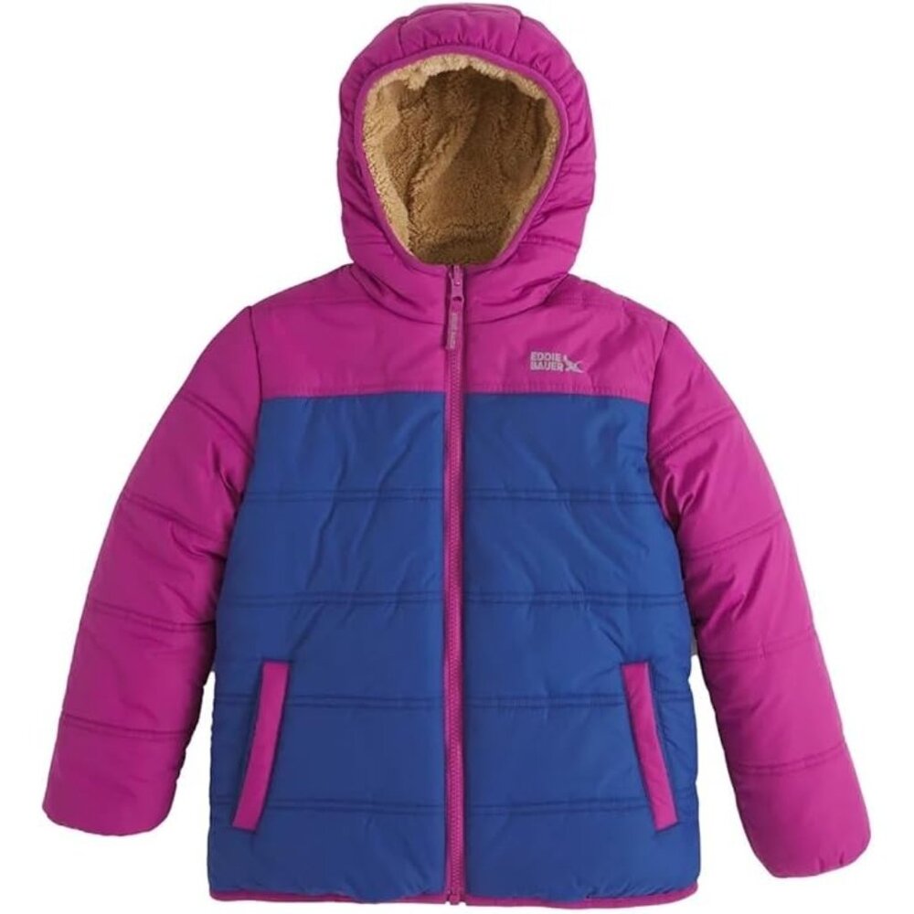 Eddie Bauer Kids Reversible Plush Hoodie Jacket, Size L (14/16), New - Picture 1 of 7